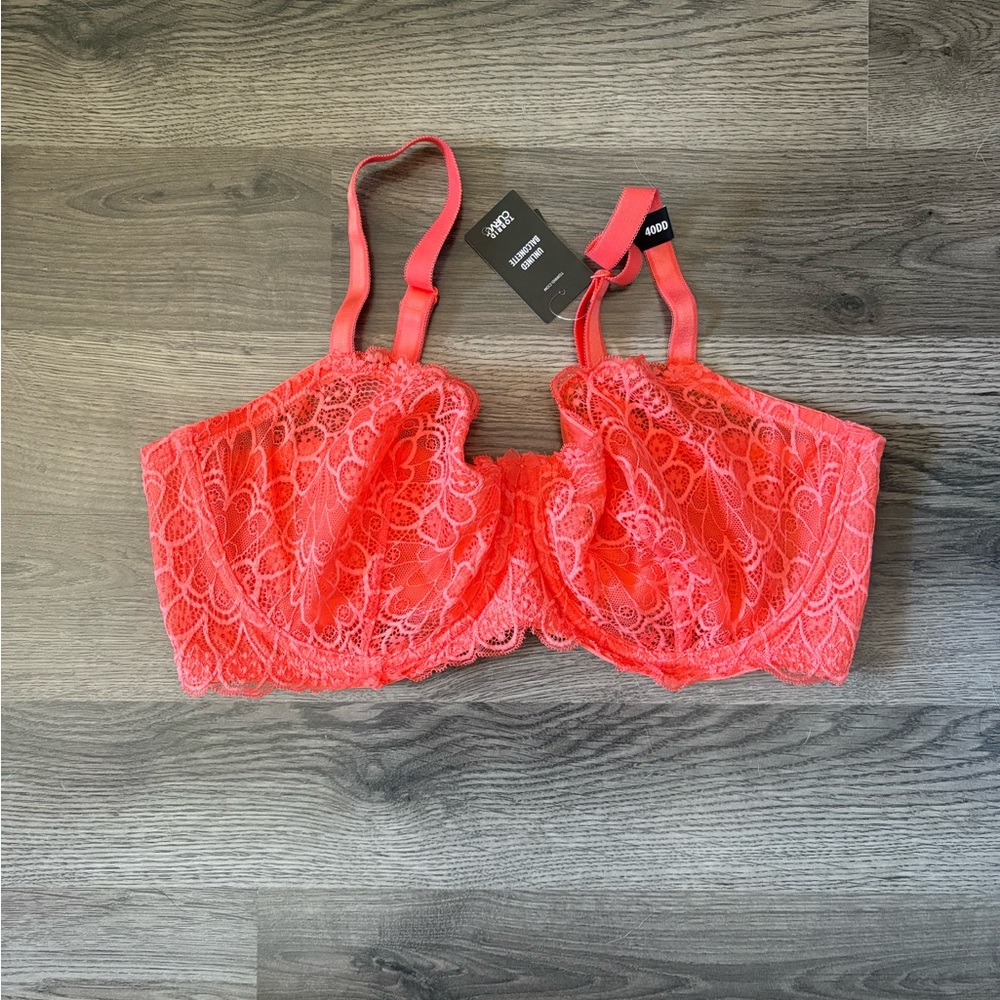 Torrid Unlined Balconette Lace Underwire Bra in Coral - 40DD NWT